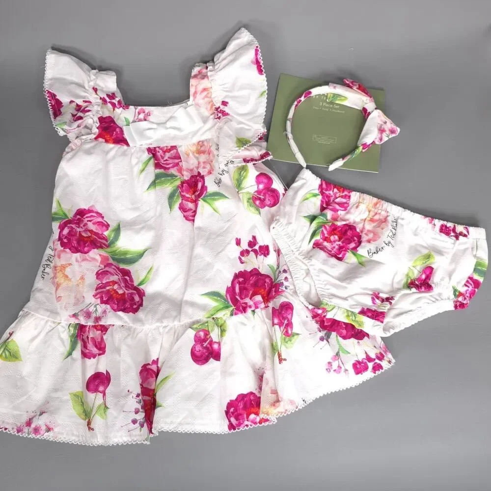 BAKER BY TED BAKER New Kids Baby Dress Set Floral‎ 3Pc Outfit Headband Panty 24M